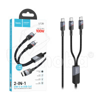 Кабель Type-C - 2 в 1 (Type-C + Type-C) Hoco U139 (5A, 100W, PD, оплетка ткань, 1.2 м) Черный