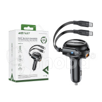 Автомобильное зарядное устройство USB/Type-C Acefast B13 (53W, QC3.0, PD, 1USB, 2 встроенных кабеля Type-C) Черный