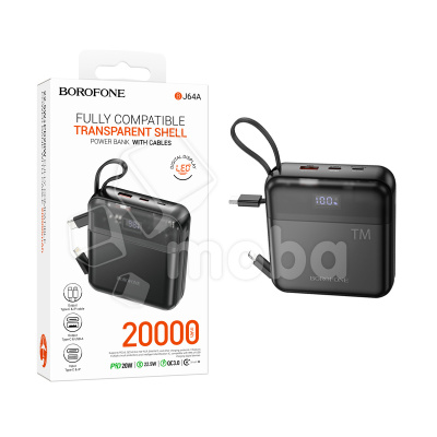 Внешний Аккумулятор (Power Bank) Borofone BJ64A 20000 mAh (22.5W, QC3.0, PD, USB, Lightning, Type-C, кабель Type-C, LCD) Черный